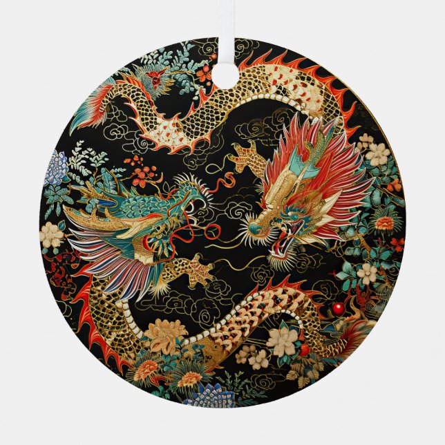 Adorno Metálico Dragones y flores chinos (Anverso)
