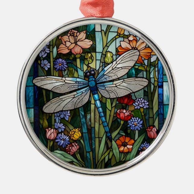 Adorno Metálico Dragonfly boho floral botanical stain glass (Frente)