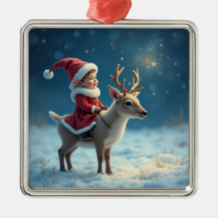 Adorno Metálico Duende de Navidad y reno bebé
