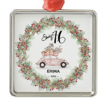 Dulce 16 Guión de nombre rosado Navidades de coche