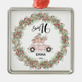 Adorno Metálico Dulce 16 Guión de nombre rosado Navidades de coche