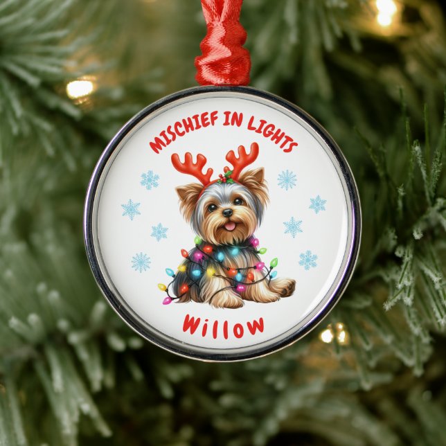 Adorno Metálico Dulce acuarela Yorkshire Terrier Snowflakes Dog (Árbol)