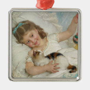 Adorno Metálico Dulce Chica Jugando Con Su Gato Mascota (Munier)