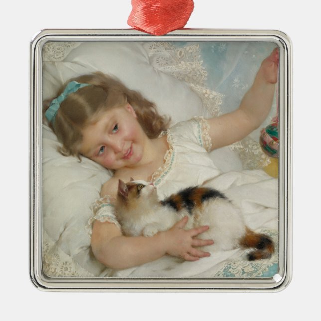 Adorno Metálico Dulce Chica Jugando Con Su Gato Mascota (Munier) (Frente)