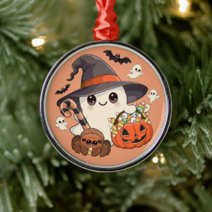 Adorno Metálico Dulce Fantasma de Halloween al Estilo Kawaii