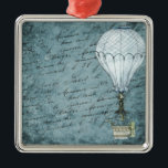 Adorno Metálico Dusk Blue Hot Air Balloon Steampunk Handwriting<br><div class="desc">Matches other steampunk hot air balloon design items such as cards and wrapping paper. Great for aviators and other air travel fans.</div>