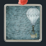 Adorno Metálico Dusk Blue Hot Air Balloon Steampunk Handwriting<br><div class="desc">Matches other steampunk hot air balloon design items such as cards and wrapping paper. Great for aviators and other air travel fans.</div>