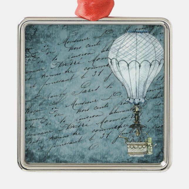 Adorno Metálico Dusk Blue Hot Air Balloon Steampunk Handwriting (Frente)