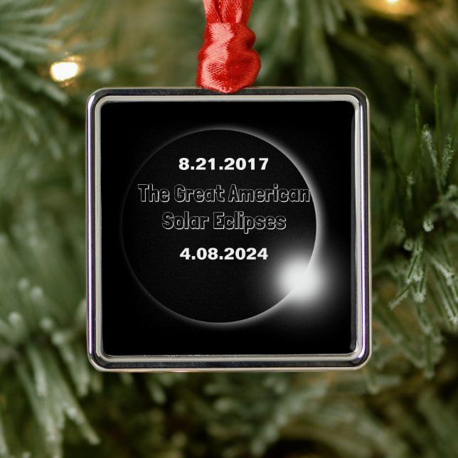 Adorno Metálico Eclipse solar con doble fecha 2024 & 2017 (Árbol)
