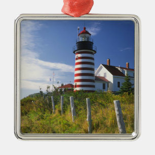 Adorno Metálico EE.UU., Maine, Lubec. Faro West Quoddy Head