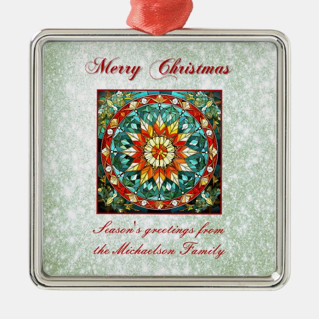 Adorno Metálico Efecto Purpurina verde Floral de vidrio manchado M (Frente)