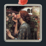 Adorno Metálico El alma del Rosa (por John William Waterhouse)<br><div class="desc">Este diseño presenta un cuadro del artista inglés pre-Raphaelite John William Waterhouse (1849-1917). Muestra a una elegante joven con un vestido azul oscuro. Ella está parada en un jardín de estilo italiano sosteniendo una rosa rosada en su nariz mientras admira su bello aroma y aroma. La dama tiene el pelo...</div>