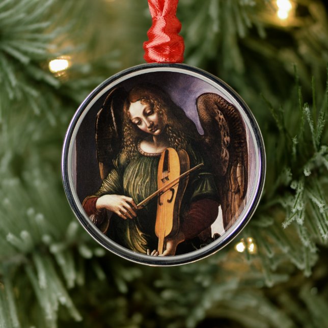 Adorno Metálico El ángel de Leonardo da Vinci en verde con una vie (Árbol)