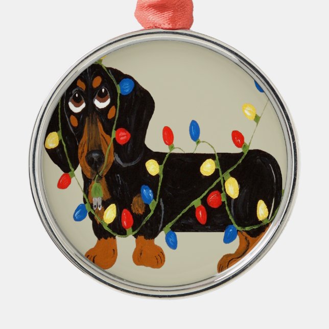 Adorno Metálico El Dachshund enredó en el negro de las luces de (Frente)