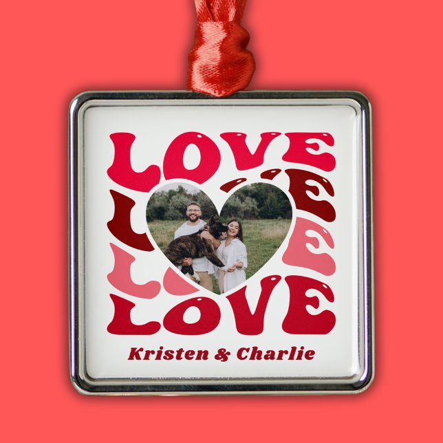 Adorno Metálico El día de San Valentín Personalizado de amor Foto  (Valentine's Day Love Custom Couple Photo Metal Ornament
)