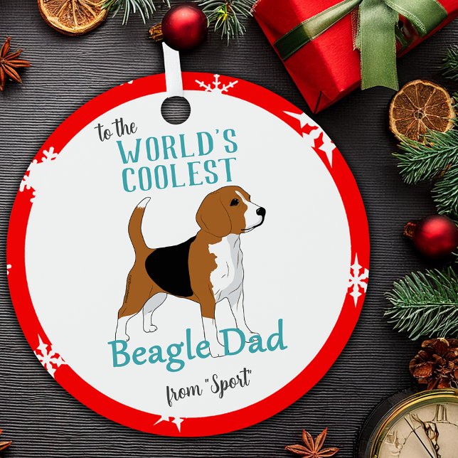 Adorno Metálico El dibujo de perro Beagle Dad más frío del mundo (World's Coolest Beagle Dad Dog Drawing Round Metal Ornament)