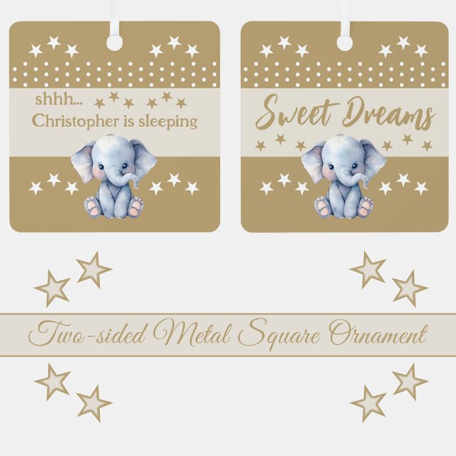 Adorno Metálico El elefante lindo shhh add name es marrón durmient (Subido por el creador)
