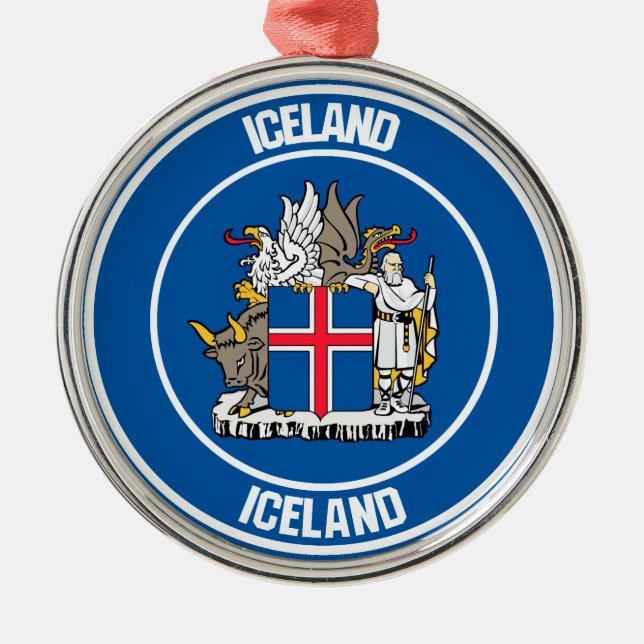 Adorno Metálico El emblema de Islandia redonda (Frente)