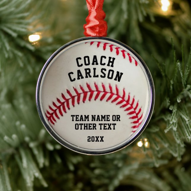 Adorno Metálico El entrenador de béisbol Ball Stitling Personaliza (Árbol)