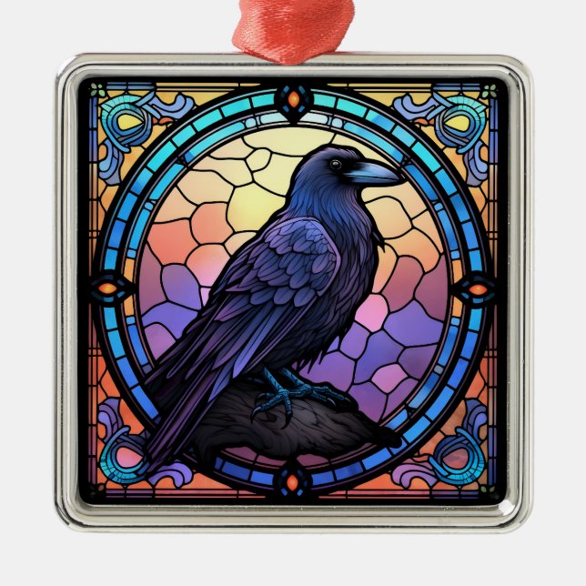 Adorno Metálico El Espantador Vidrio Manchado Raven (Frente)