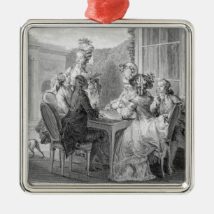 Adorno Metálico El fiesta de Whist, 1783, grabado por Jean Dambrun