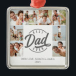 Adorno Metálico El mejor Collage de fotos de papá moderno de la hi<br><div class="desc">Muéstrale a papá cuánto lo amas con este impresionante collage de fotos con espacio para 8 fotos especiales y el dicho mejor papá de la historia. Personaliza con nombre y año. ¡Presenta una gran tipografía y una escritura con letras a mano para la palabra papá!</div>