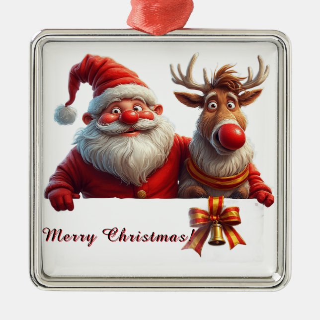 Adorno Metálico El Personalizado festivo Santa Claus y los renos (Frente)