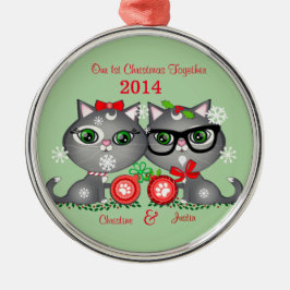 Adorno Metálico El primer navidad del texto del gatito del par de