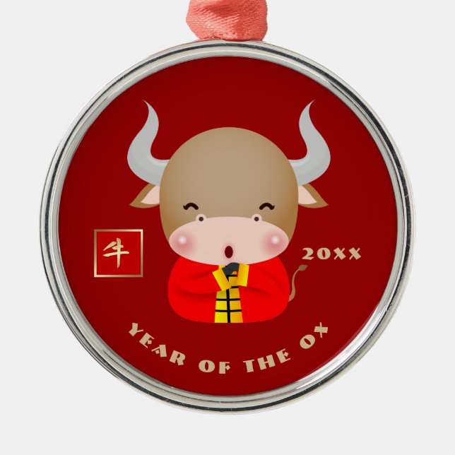 Adorno Metálico El regalo del año Ox chino (Frente)