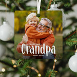 Adorno Metálico El regalo más querido de GRANDPA<br><div class="desc">Que un abuelo sepa lo mucho que le gusta con esto; Personalizado moderno lindo foto adorno navideño de abuelo. El diseño presenta una divertida tipografía blanca que dice 'El GRANDPA más querido'. Simplemente sube tu imagen favorita y personaliza el nombre o nombres de quién es. El color del texto se...</div>