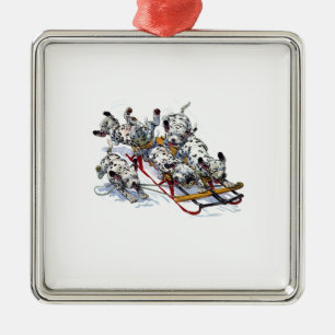 Adorno Metálico El Sledding dálmata de los perritos