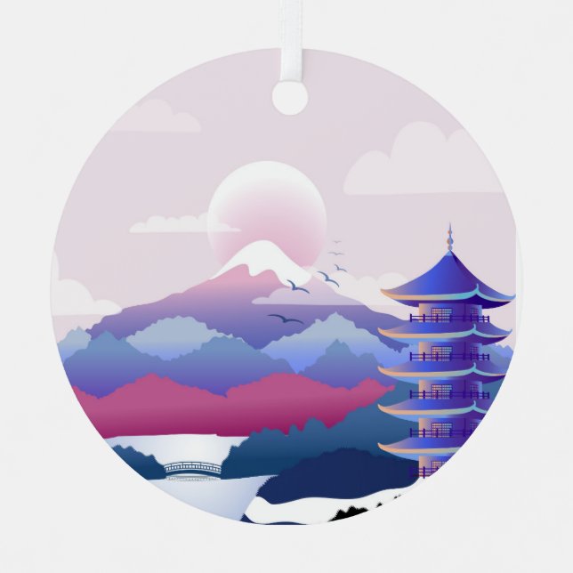 Adorno Metálico El Tranquilo Paisaje Del Templo Al Amanecer (Anverso)