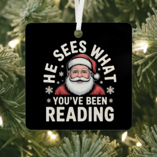 Adorno Metálico Él ve lo que has estado leyendo Santa libresco