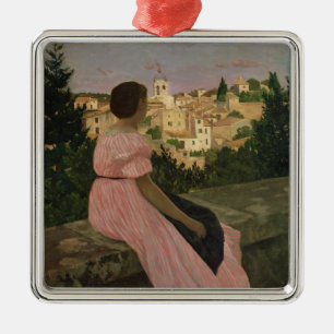 Adorno Metálico El vestido rosado, o vista del Castelnau-le-Lez