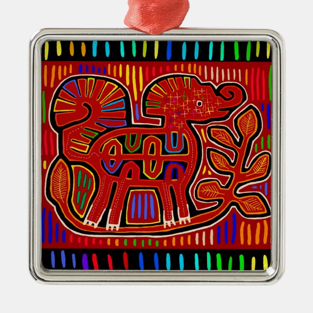 Adorno Metálico Elefante bebé indio Kuna - Arte popular Mola (Frente)