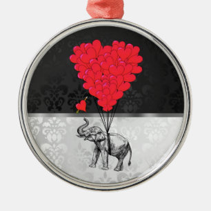 Adorno Metálico elefante lindo y corazón amoroso en gris