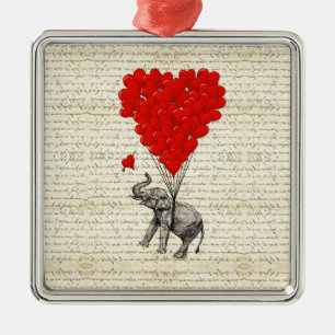 Adorno Metálico Elefante romántico y globos cardíacos