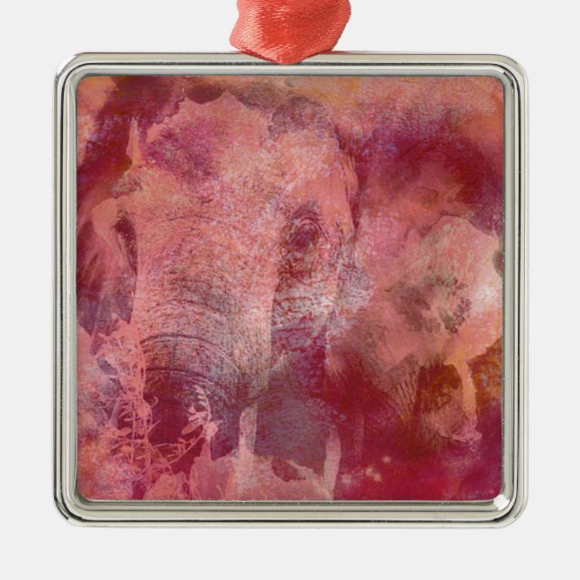 Adorno Metálico Elefante Rosa Grunge (Frente)