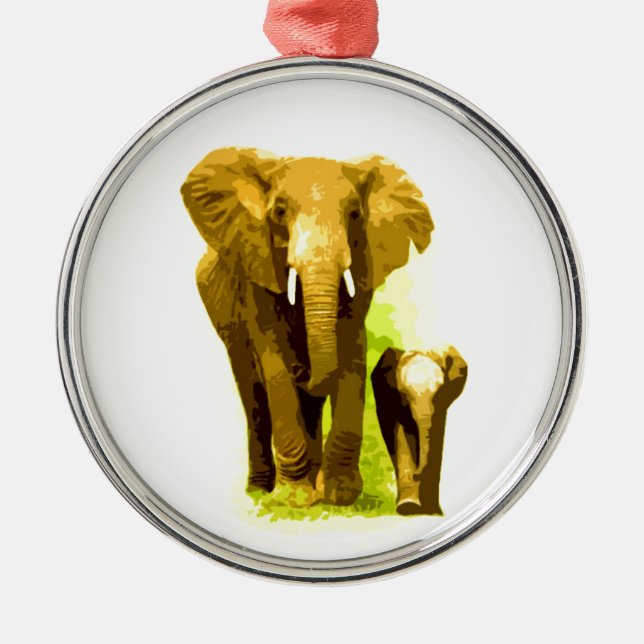 Adorno Metálico Elefante y elefante bebé (Frente)