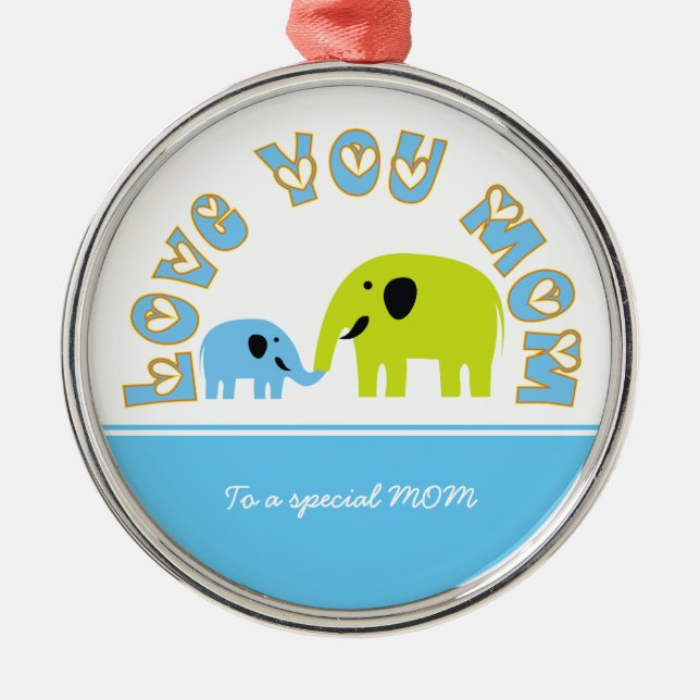 Adorno Metálico Elefantes Cute regalo del Día de la Madre (Frente)