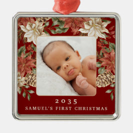 Adorno Metálico Elegant Rich Red Baby's First Christmas Photo