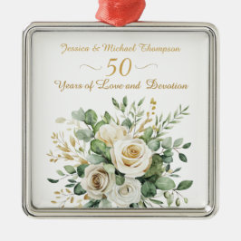 Adorno Metálico Elegante 50 Aniversario Roses Blancos Anillos de O