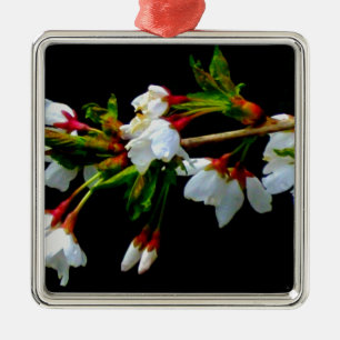 Adorno Metálico Elegante Blossom blanco blanco negro floreciente