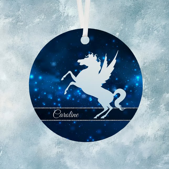 Adorno Metálico Elegante Blue Lights Silver Silhouette Unicorn (Subido por el creador)