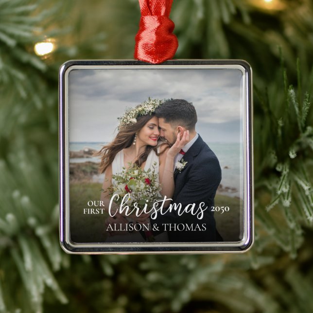 Adorno Metálico Elegante Boda fotográfico Nuestra primera Navidad  (Árbol)