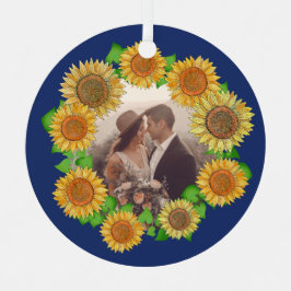 Adorno Metálico Elegante Boho Sunflower Rustic Navy Boda Azul