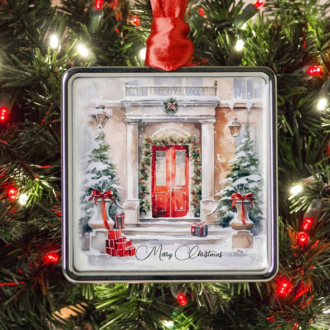 Adorno Metálico Elegante Classic Red Door Feliz Navidad (Subido por el creador)