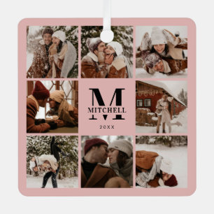 Adorno Metálico Elegante Collage de fotos de Pareja Rosa   Regalo 