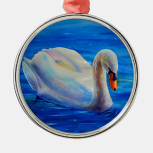 Adorno Metálico Elegante cuadro de acuarela de cisne blanco