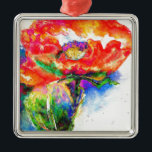 Adorno Metálico Elegante cuadro de acuarela floral rojo<br><div class="desc">El cuadro presenta una vibrante explosión de motivos florales rojos representados en un cautivador medio acuático. El artista emplea un estilo impresionista, abstracto, que permite que los colores fluyan y se mezclen orgánicamente, creando una sensación de espontaneidad y movimiento. Delicados lavados de rojo mezclado con toques de color rosa, naranja...</div>